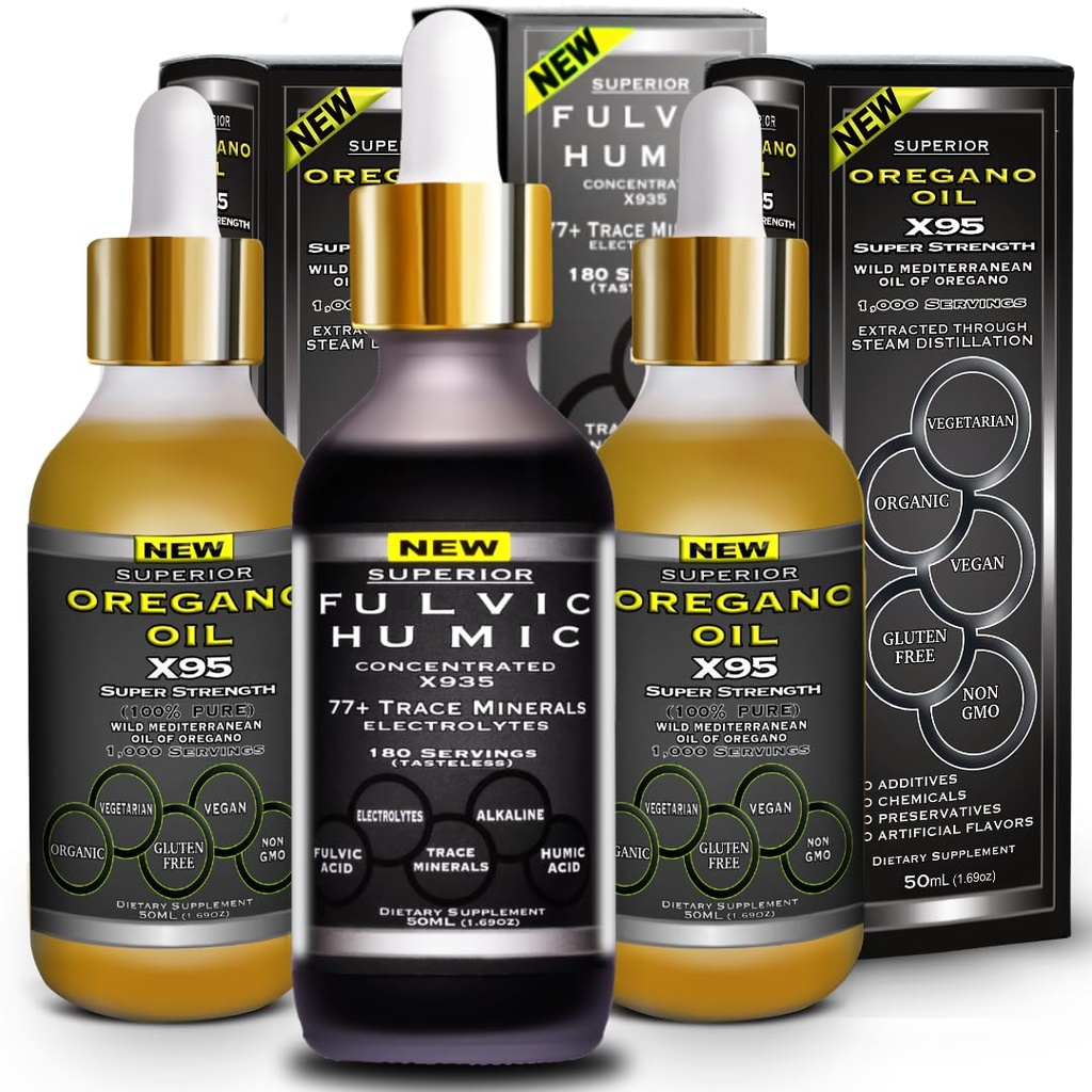 Fulvic Humic Acid Ionic Trace Minerals med Electrolytes Liquid Supplement Plus Oregano Oil Drops Super Strength Mer mångsidig Sedan Olja av Oregano Softgels och kapslar