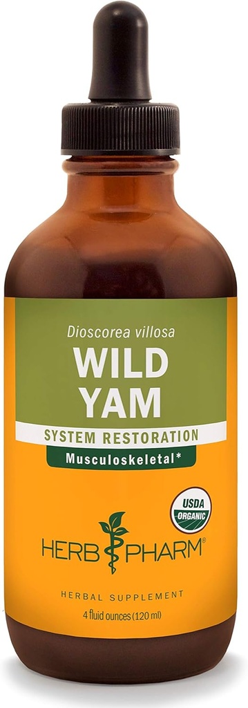 Herb Pharm Certified Organic Wild Yam Liquid Extract för Musculoskeletal System Support - 4 Ounce