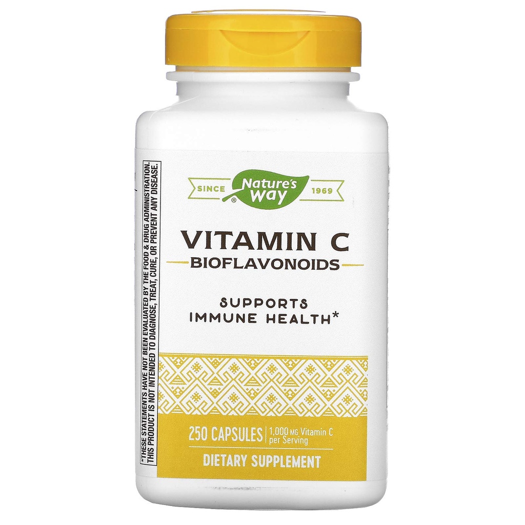 Naturens Way Vitamin C med Bioflavonoider, Immune Support *, High Potency Vitamin C per 2-kapsel servering, främjar Collagen *, 1000 mg per 2-kapsel servering, 250 kapslar (Packaging May Vary)