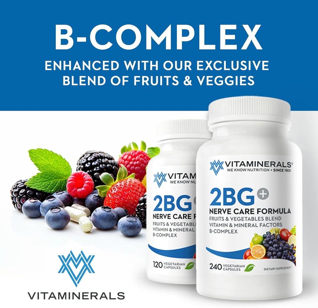 Vitamineraler 2BG+TM B Complex Immune Support High Potency B Complex | Frukt & Veggies Blend | 120 Veggie caps