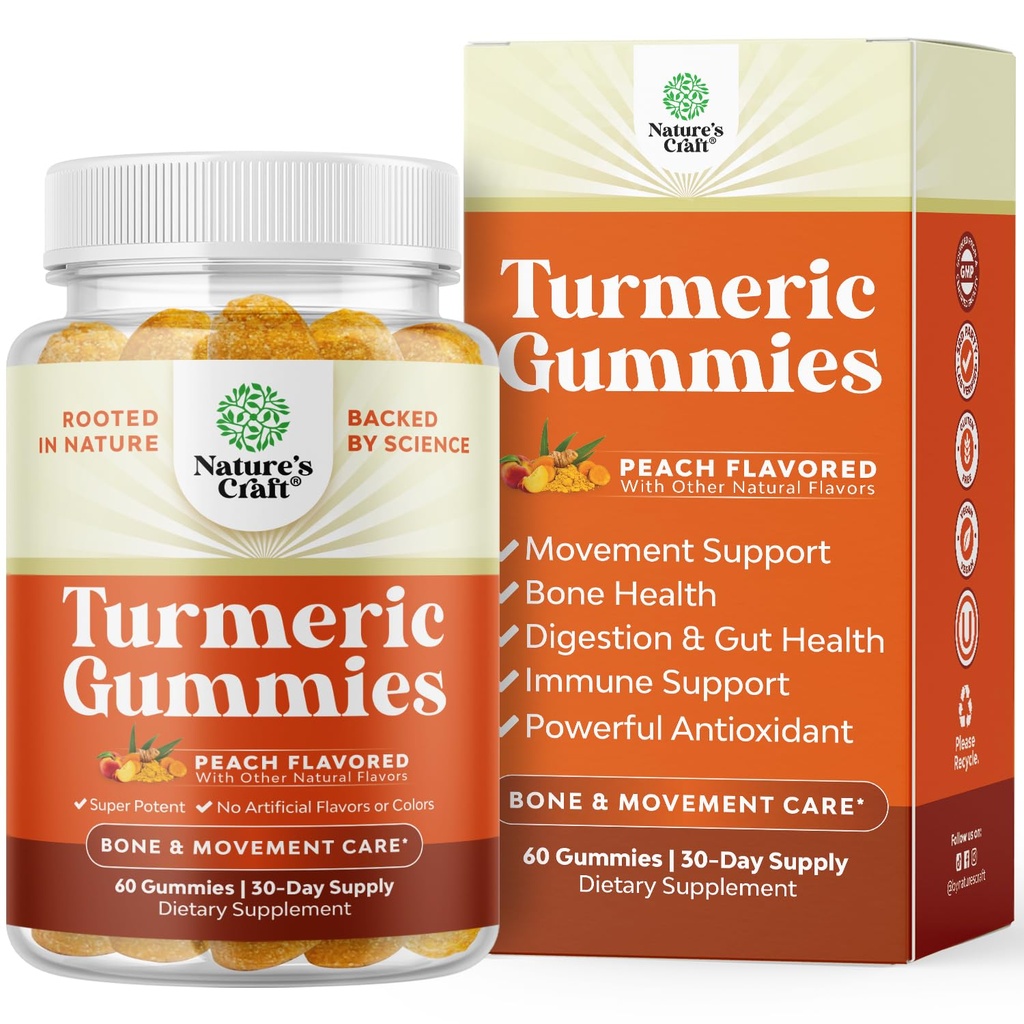 Gummies Turmeric Curcumin Immune Support - Immune Booster Turmeric Gummies för gemensamt stöd och avancerad hudvård - med Black Pepper Joint Supplement Gummy Vitamins med Curcumin Powder