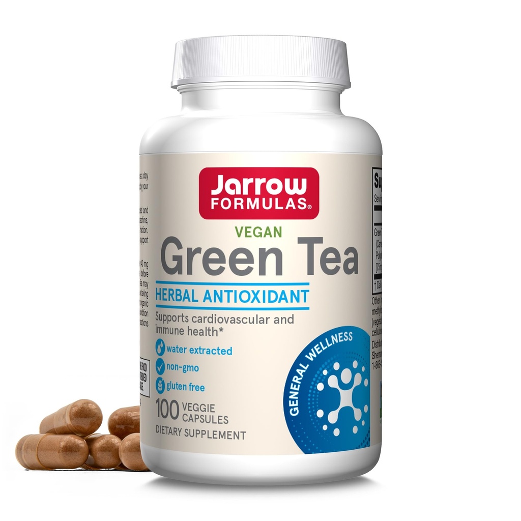 Jarrow Formulas Green Tea Herbal Antioxidant 500 mg, Dietary Supplement, Cardiovascular och Immune Health, 100 kapslar, 100 Day Supply