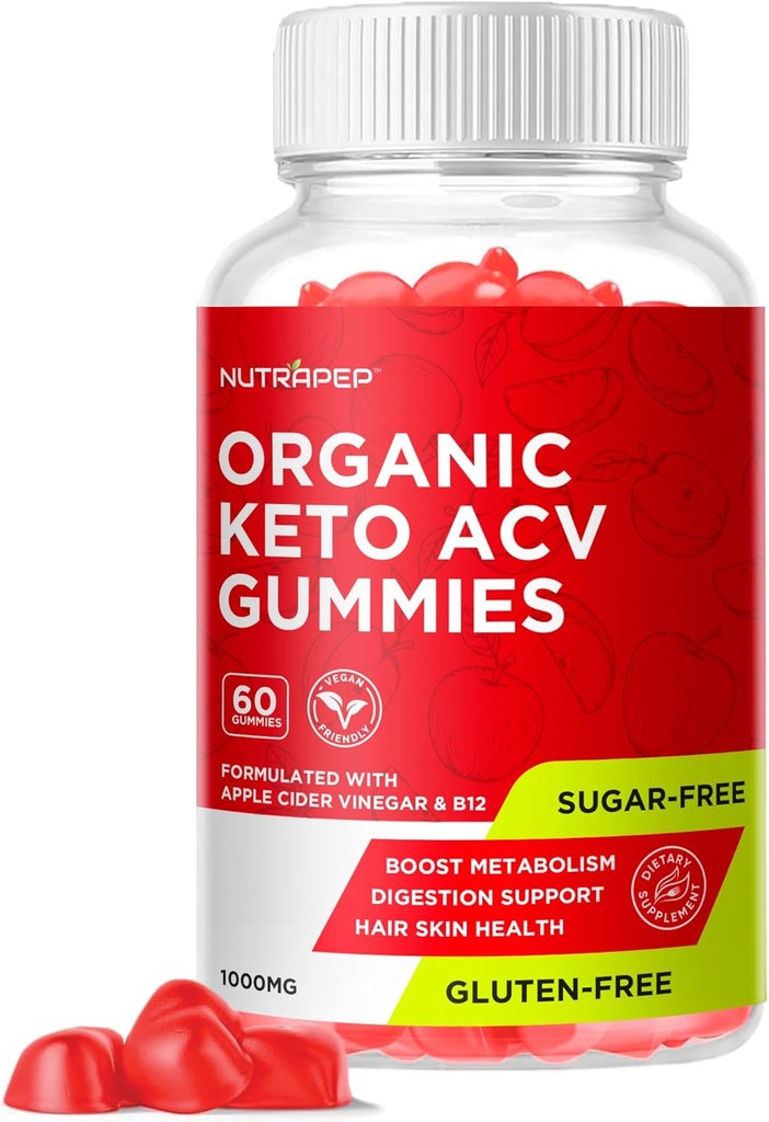 Organiska Keto ACV Gummies - Gluten-Free & Sugar-Free Apple Cider Vinegar Supplement för kvinnor Män (1000MG)