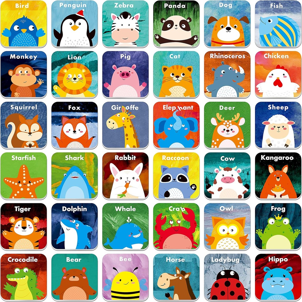 Hebayyy 36 Pair Animals Matching Game Cartoon Flash Cards Erasable (72 datorer, varje åtgärd 2 "X 2")