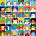 Hebayyy 36 Pair Animals Matching Game Cartoon Flash Cards Erasable (72 datorer, varje åtgärd 2 "X 2")