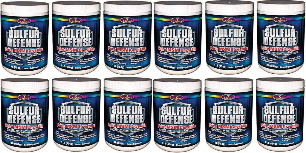 7 Lights Sulfur Defense, Pure 99,9% MSM (Methylsulfonylmetan) Crystals, 1 pund, Case Pack på 12