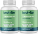 BESTVITE Vitamin B12 (Methylcobalamin) 2000mcg (480 vegetariska kapslar) (2 x 240) (Methyl B12) - No Stearates - Vegan - Non GMO - Gluten Free