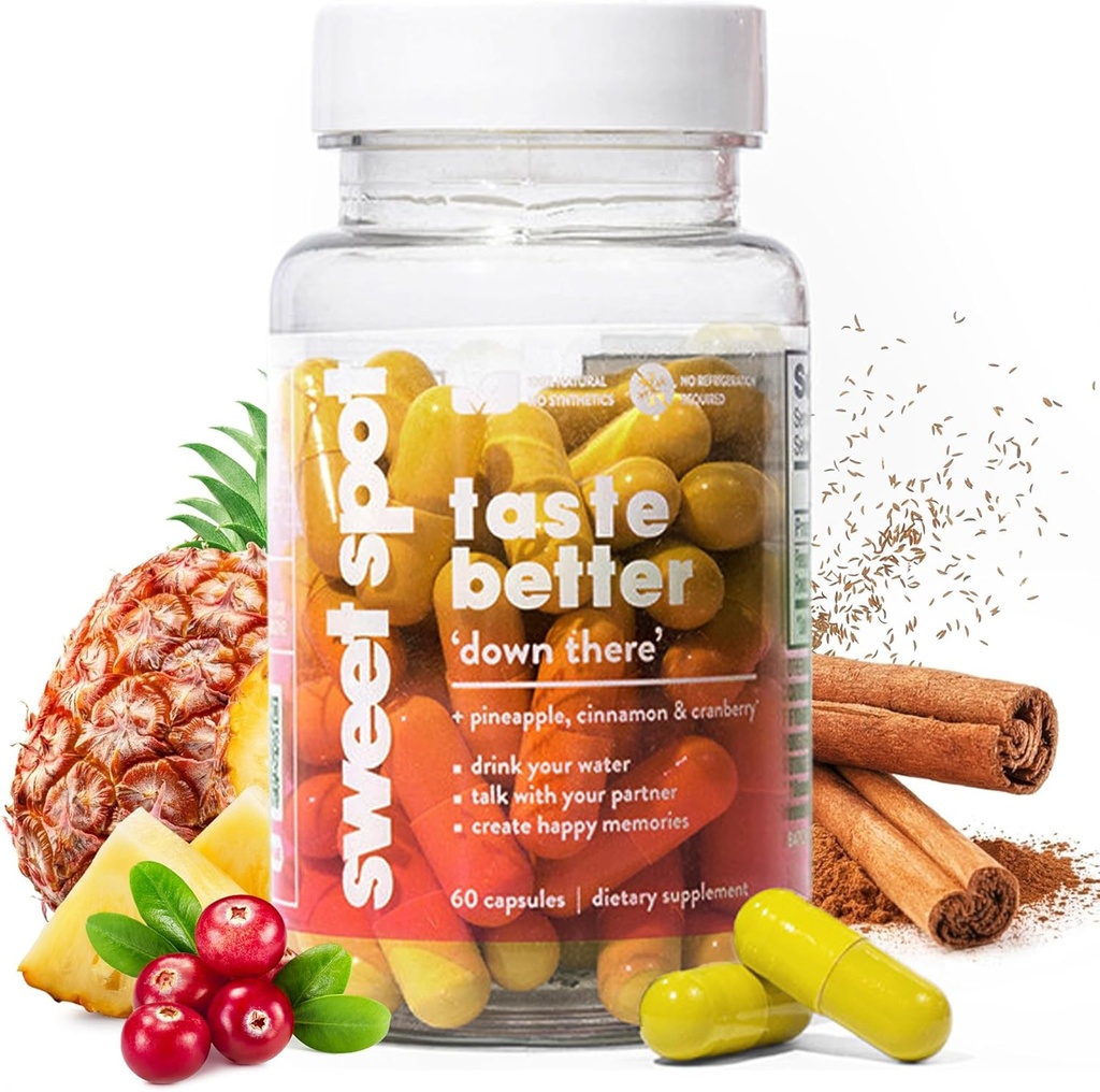 Sweet Spot - Pineapple & Cranberry Vaginal Health Supplement, 60 kapslar - Freshens Taste, främjar kvinnlig balans, kvinnors pH Balance & Odor Control, med Natural Cinnamon Extract - Made in USA