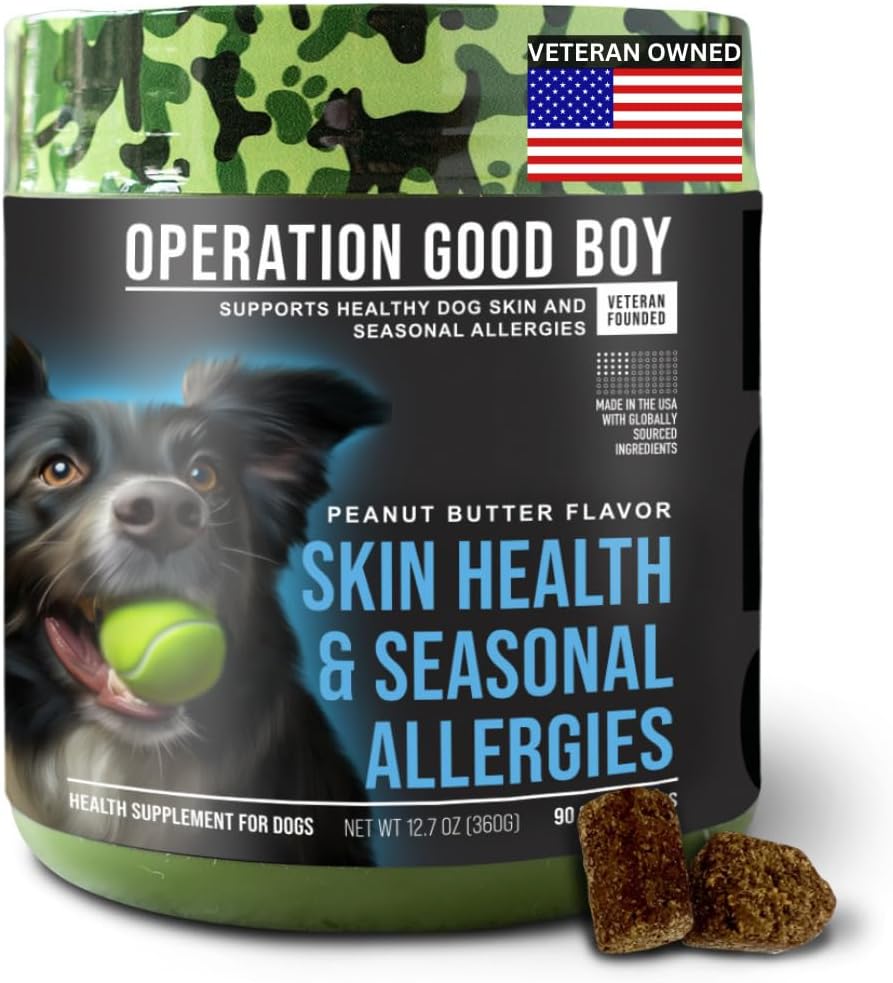 O.G.B. Operation Good Boy - SRE: Skin/Coat/Allergy Supplement for Pets - 90 Count Soft Chews - 12.7 oz - Tillverkade naturliga ingredienser - Veteranägda