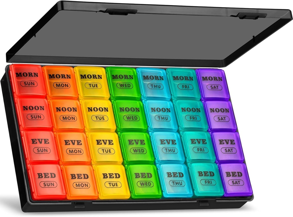 XL Large Weekly Pill Organizer 4 Times a Day, 7-Day Pill Boxes och Organizer AM PM, Big Compartments Pill Case, Monthly Medication Organizer 28 Days Dispenser för fiskoljor