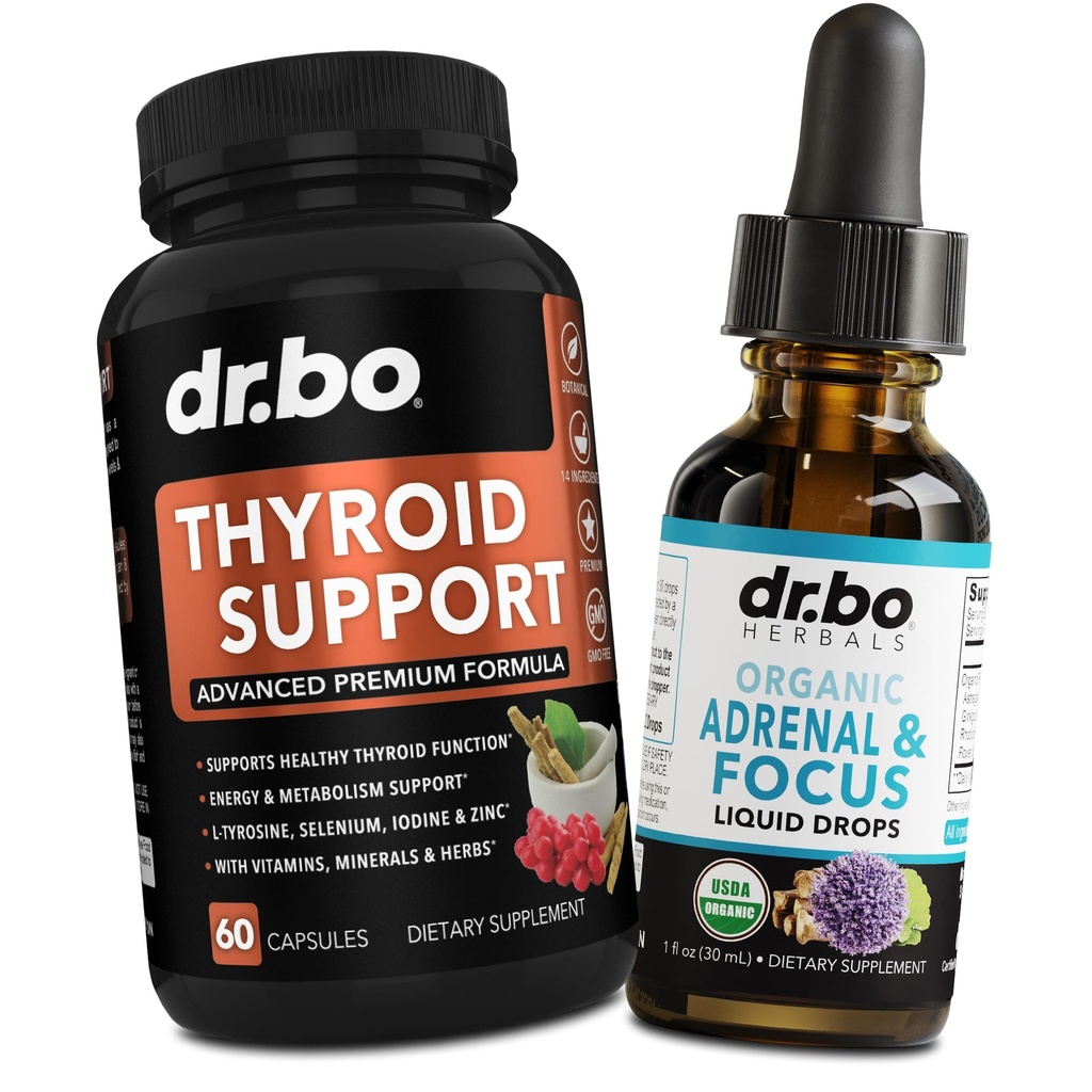 Thyroid Support & Adrenal Focus Drops - Thyroid Supplement Complex med L-Tyrosine Selenium Iodine & Organic Adrenal Support Supplements Focus Liquid Drops - Natural Brain and Memory Fatigue Attention