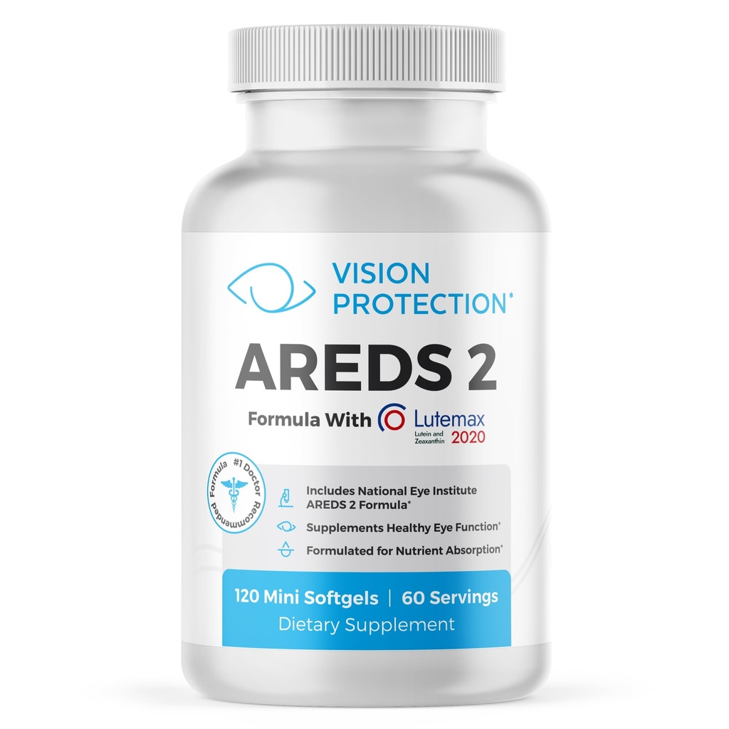 AREDS 2 Eye Vitamin & Mineral Supplement för Ocular Health, Lutemax 2020 med Natural Eye Institute AREDS 2 Study Ingredients Lutein, Vitamin C, & Zeaxanthin, 120 Mini Softgels