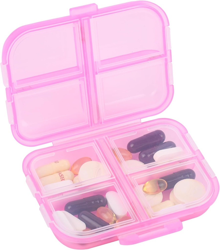 Travel Pill Organizer Small 8 Grid Compartments Pill Holder Box - Portable Medicine Container Case - Daglig Weekly Medication Organizer