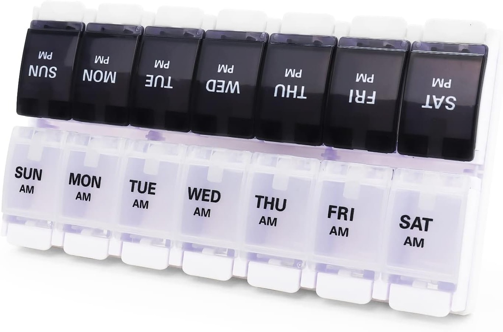 Stora Pill Boxar och Organizer 2 gånger om dagen, MOLN HYMY 7 Day AM PM Pill Case, 14 Compartments Pill Dispenser för att hålla Big Vitamin Supplements Fish Oil (Black+White)