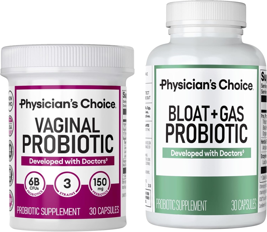 Läkares CHOICE Vaginal Wellness Probiotic 30ct + Bloat & Gas Probiotic 30ct - Månatlig Relief Combo för kvinnor