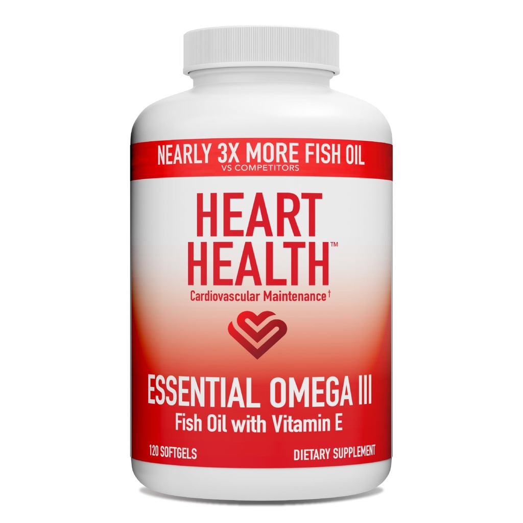 Heart Health Essential Omega 3 Fish Oil med vitamin E - High Potency Omega 3 Fish Oil Supplement med EPA & DHA - Burpless Softgels från Sardines & Anchovies - Non-GMO, Gluten Free - 60 portioner