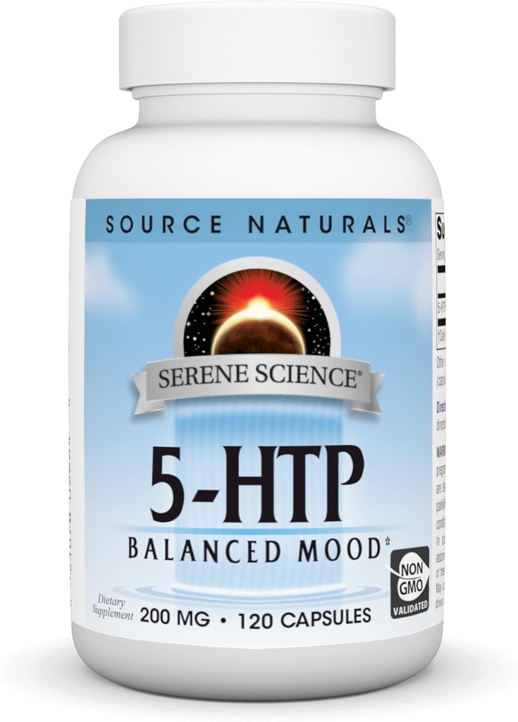 Källa Naturals Serene Science 5-HTP, Balanced Mood *, Non-GMO Dietary Supplement, 200 mg - 120 kapslar