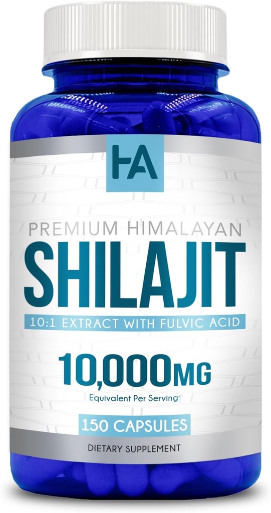 Extra styrka Shilajit kapslar | Smaka fri Shilajit för män och kvinnor 10000mg Likvärdigt med naturligt upptagna spårmineraler och fulvic syra | Vegan Non-GMO & Made in cGMP Labs (150 portioner)