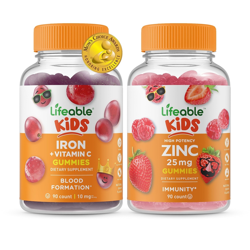Livlig järn & Vitamin C Kids + Zink 25mg Kids, Gummies Bundle - Stor smak, vitamintillskott, Gluten Free, GMO Free, Chewable Gummy