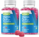 Vitamin D3 Gummies för vuxna och tonåringar - 3 000 IE, 75mcg, extra styrka - Joint & Muscle Health, Immune Boost - Chewable Vitamin D Gummies - Vegetarian, Gelatin Free - Tasty Berry Flavored Gummy