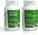 NatureCity Joint Support Bundle| True-Aloe Made with Organic AloeVera, 120 Capsules + True-Curcumin med 500mg av mycket absorberbar BCM-95 Curcumin + Turmeric Essential Oil, 30 kapslar