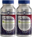 Silver Lining Pre & Probiotics + Digestive Enzymes | 50 miljarder CFU / Aktiva celler | Digestive & Immune Function Support, minskar uppblåst | Shelf-Stable Formel | 240 greve ( 2)