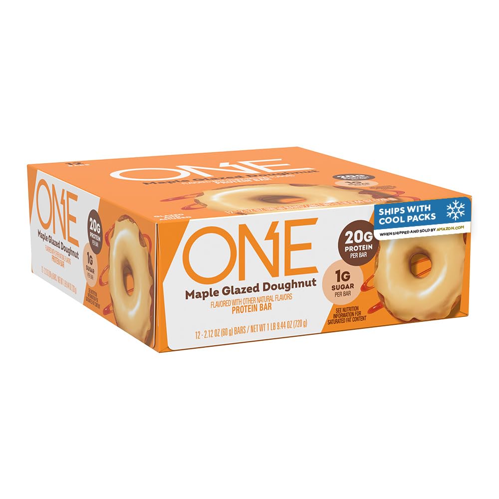 ONE Protein Bars, Maple Glazed Doughnut, Gluten Free med 20g Protein och 1g Sugar, Pantry Staples, 2,12 oz (12 greve)