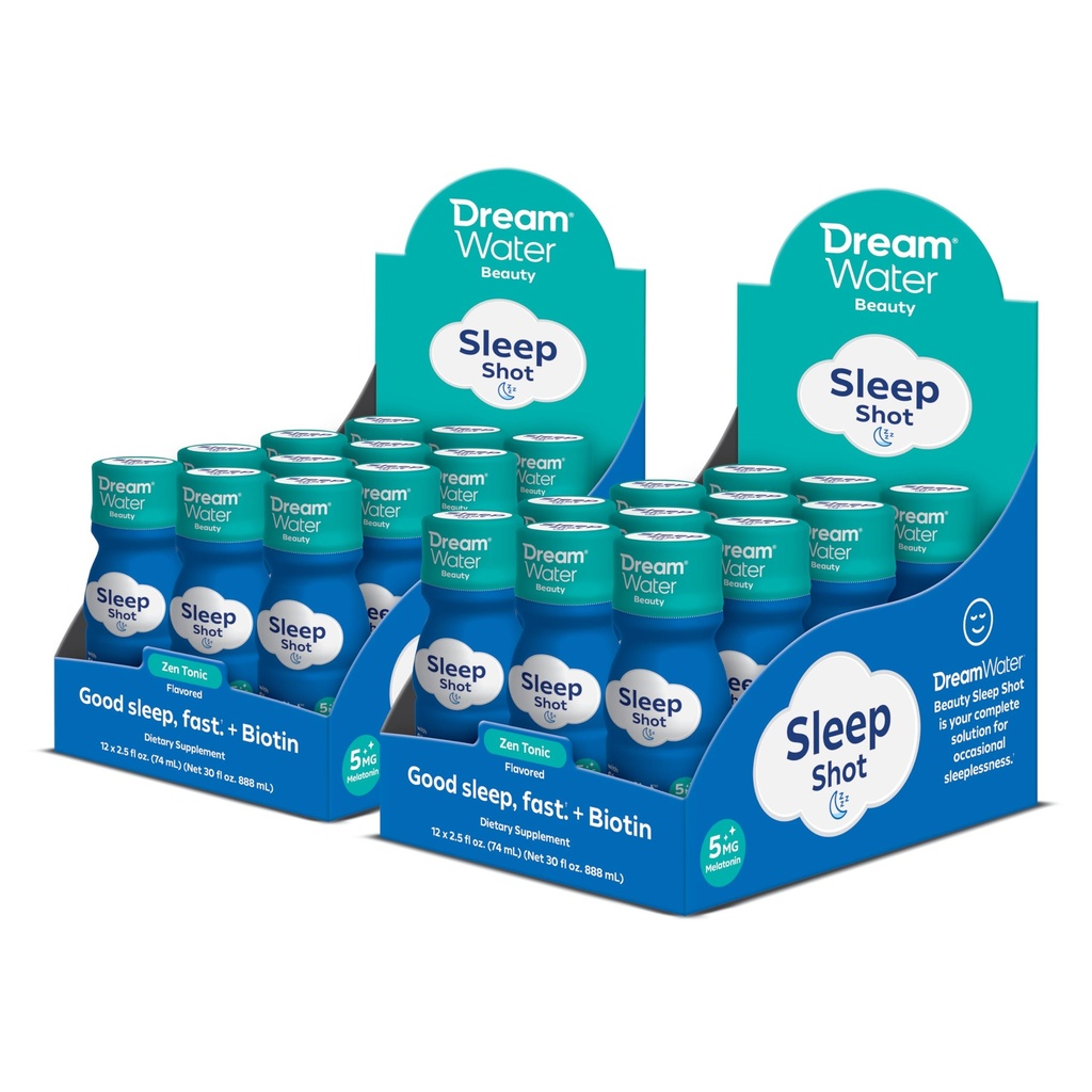 Dream Water Beauty Sleep Aid Drink Supplement; Melatonin 5mg, GABA, 5-HTP, Plus Biotin for Healthy Skin, Hair and Nails; 2.5 oz Liquid Sleep Shots, Zen Tonic 24-Count