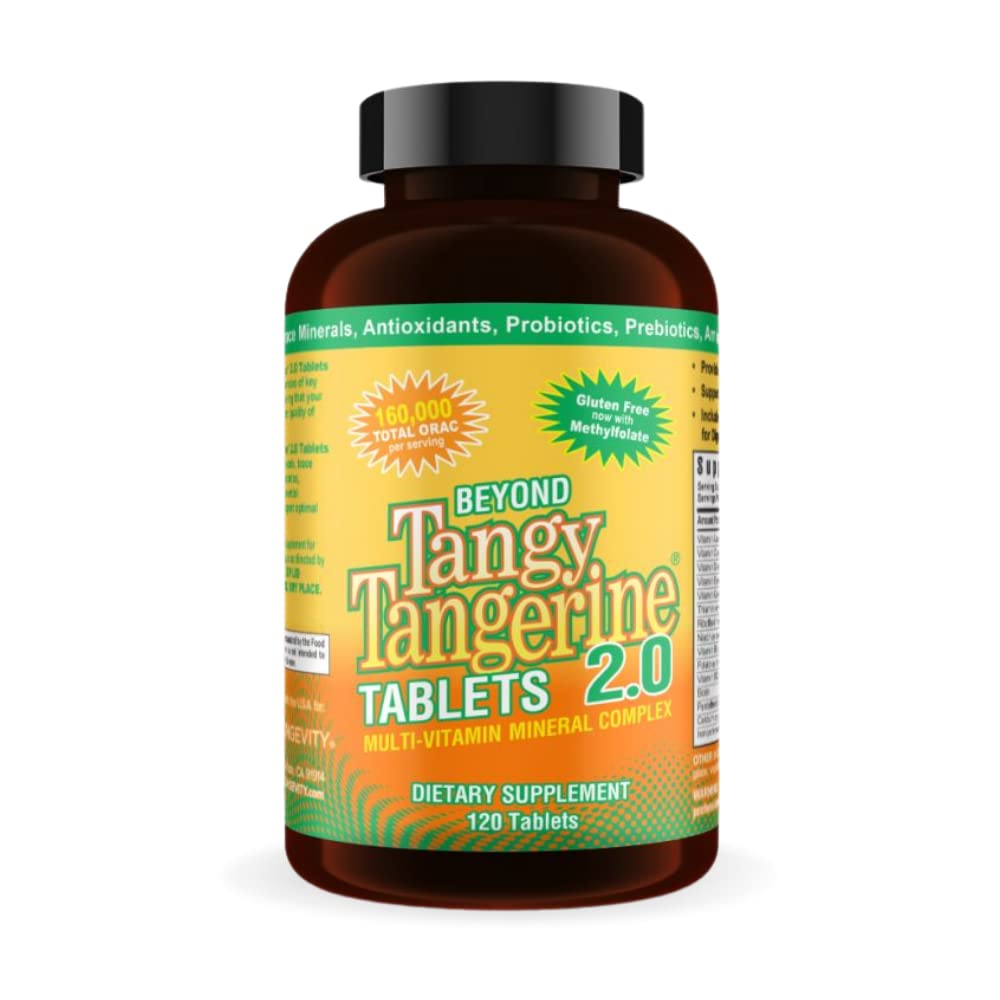 Youngevity Bortom Tangy Tangerine 2.0 Multi-Vitamin & Mineral Complex - Tillverkad med naturliga och hela livsmedel | 160.000 ORAC | 120 tabletter | 1 flaska