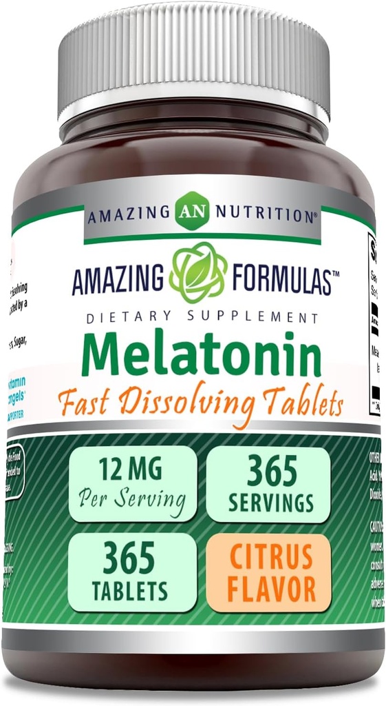 Fantastiska formler Melatonin Snabbupplösning Supplement | Citrus Flavor | 12 Mg Per Servering | 365 tabletter | Non-GMO | Gluten Free | Tillverkad i USA