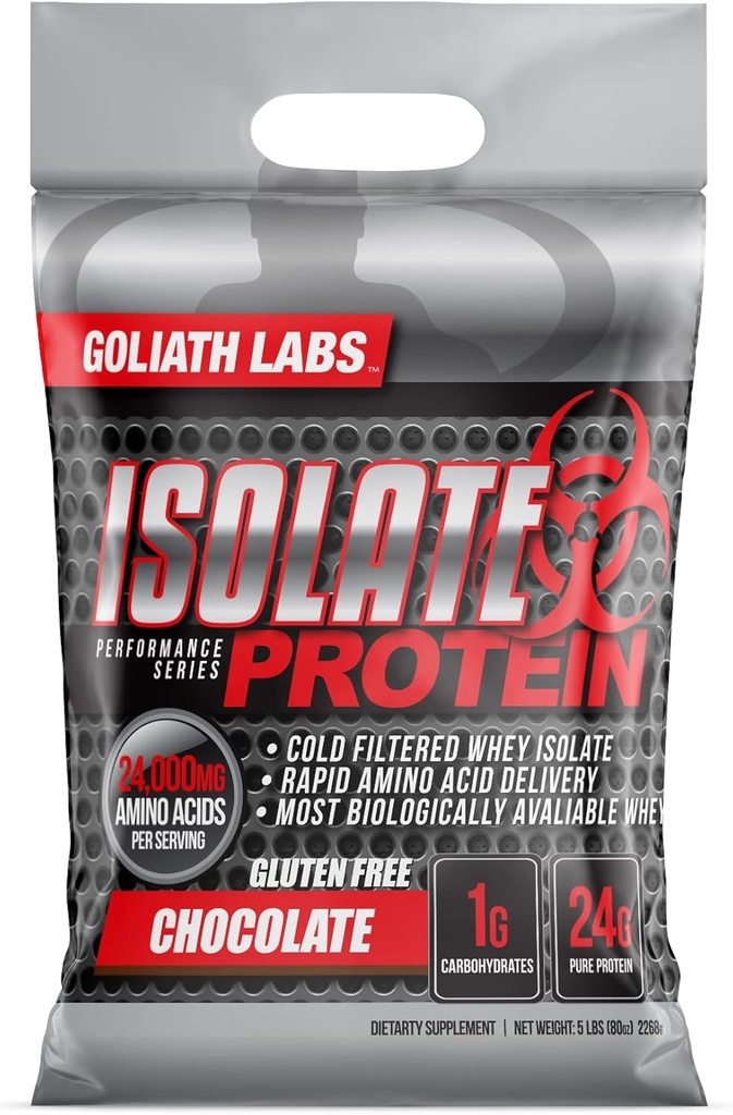 Goliath Labs Isolate Protein Powder [5 lbs/Pack of 1/Chocolate] -Nutrition Isolate Protein, 24g Pure Protein, 7,75g BCAAs, Muscle Building Protein Powder (Packaging May Vary) - Diet & Sport Nutrition