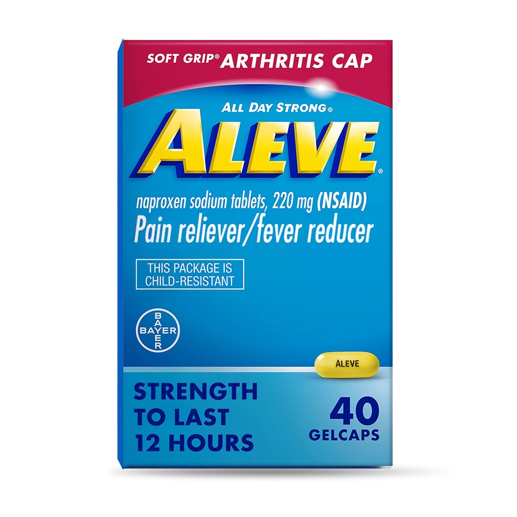 Aleve Gelcaps med Soft Grip® Cap, Naproxen Sodium, Pain Relief Medicine, 40 Count