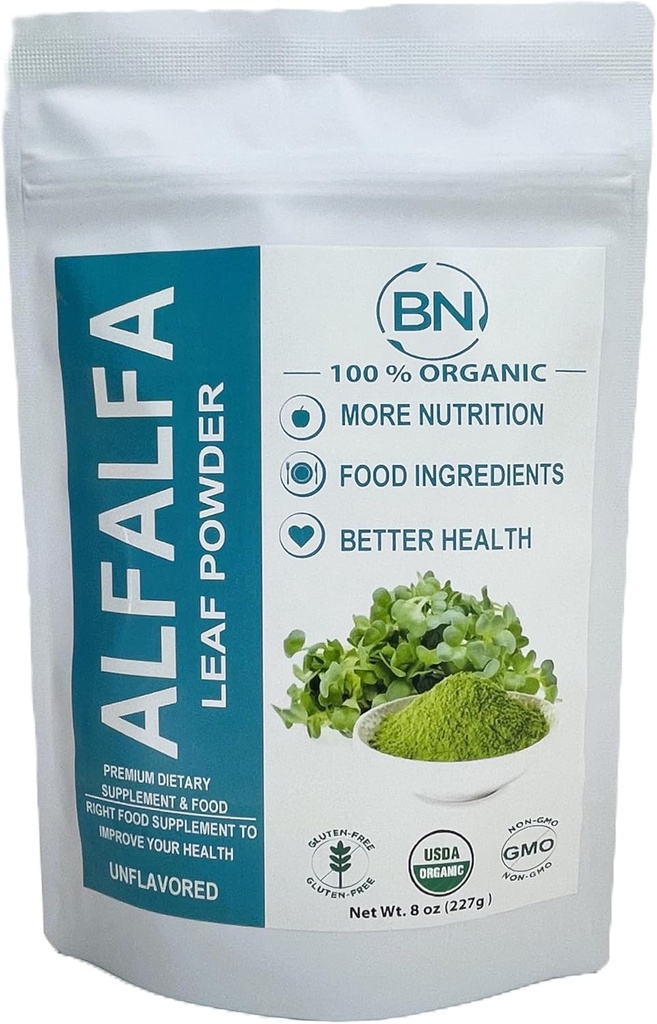 Alfalfa Leaf Powder - Grönt Superfood Supplement för drycker, te, shakes, Vegan, Gluten Free, Non GMO, Kosher