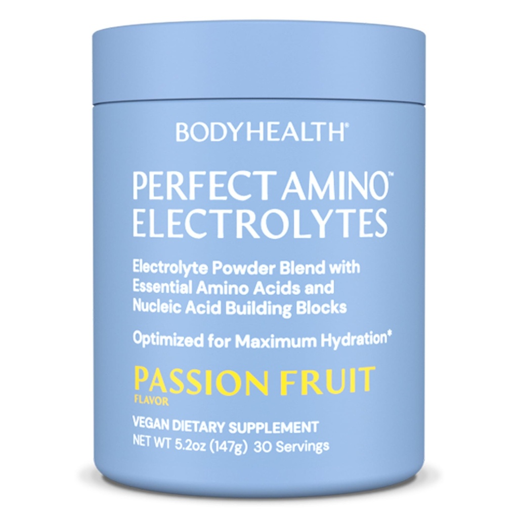 BodyHealth PerfectAmino Electrolytes Powder No Sugar, Hydration Fasting Keto Zero Sugar Electrolytes Drink Mix med spårmineraler - Passion Fruit - 30 portioner