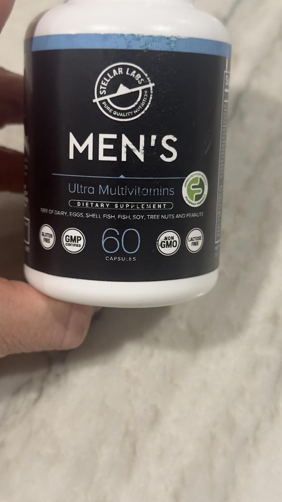 Stellar Labs Mäns låga FODMAP Vegan Daily Multivitamin, ingen järn | Lätt på känsliga magar, Lätt att svälja vitaminer | Immun Support, Antioxidant Energy Blend, Manligt stöd | IBS Friendly Capsules