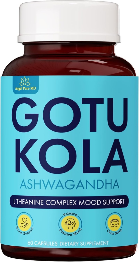 Angel Calm Stress Relief Supplement for Women & Men Focus, Mood Support, Natural Energy & Calm, Cortisol Balance + Fast Acting Ashwagandha Vitamin B12, Rhodiola Rosea & Lemon Balm - 60 Count