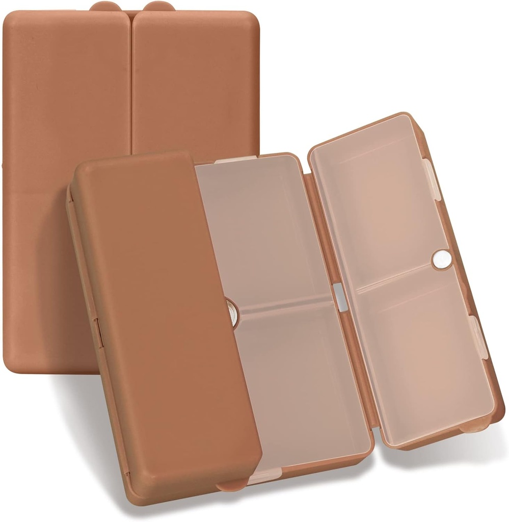 FYY Daily Pill Organizer, 7 Compartments Portable Pill Case Travel Pill Organizer, [Folding Design] Pill Box för väska ficka för att hålla vitaminer,Cod Liver Oil, Tillskott och Medication-Brown