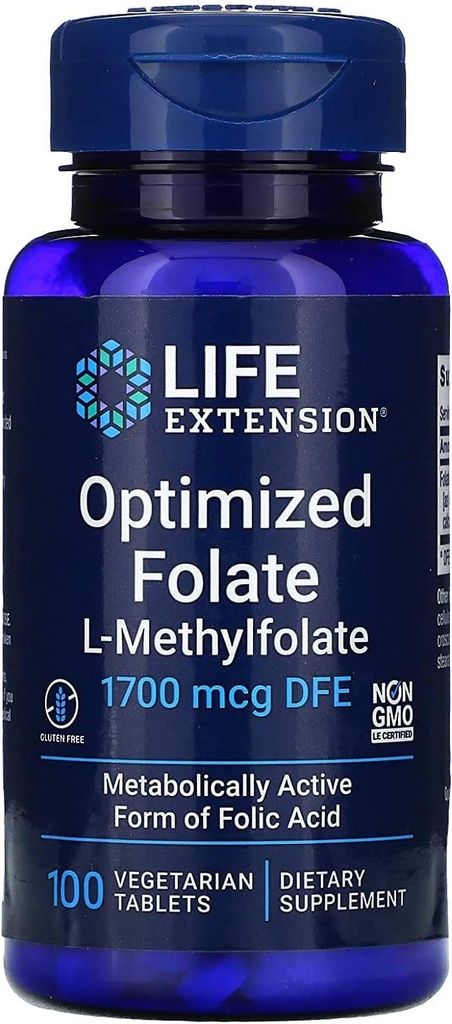 Life Extension Optimized Folate L-Methylfolate 1000 mcg Vegetariska tabletter 2 Pack