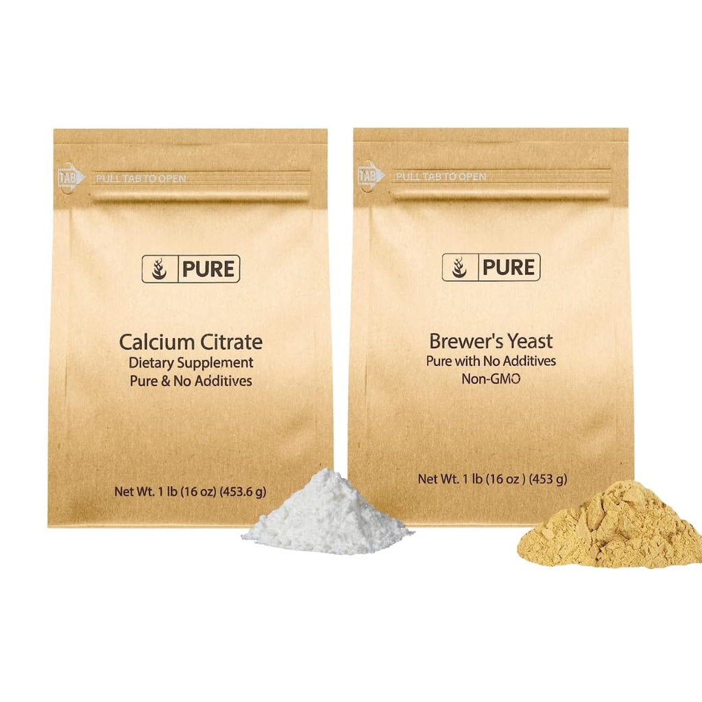 Rena ursprungliga ingredienser Brewer Yeast och Calcium Citrate Bundle, 1 lb Var och en, inga tillsatser eller fillers, tillägg