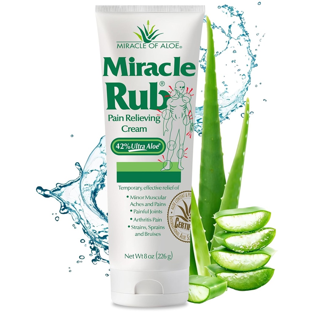 Miracle of Aloe Miracle Rub Pain Relieving Cream 8 oz, snabb och effektiv lättnad för artrit, muskel och gemensam smärta - Maximal styrka UltraAloe Formel, aktuell analgetisk