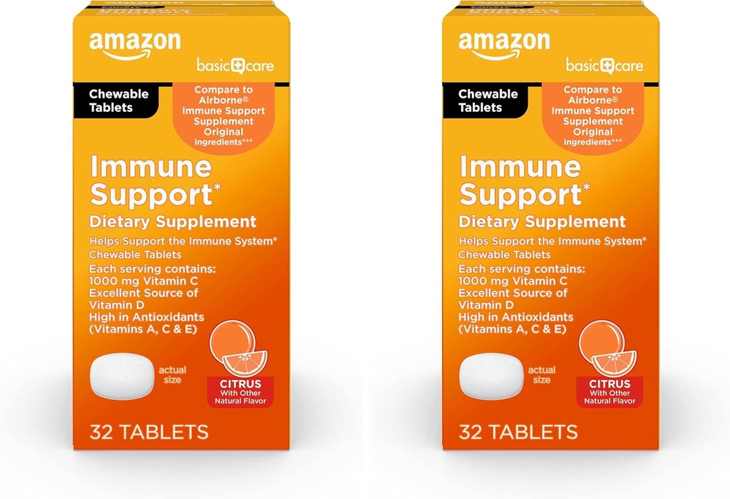 Grundläggande vård Immune Support Citrus Chew tabletter, 32 greve (Pack of 2)