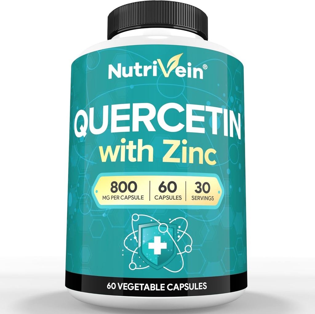 Nutrivein Zinc Quercetin Kombinerat Tillägg - Förbättrad-Absorption Quercetin med Zink för andning, Cardio, Immune och Full-Body Support - Maximal Bioavailability