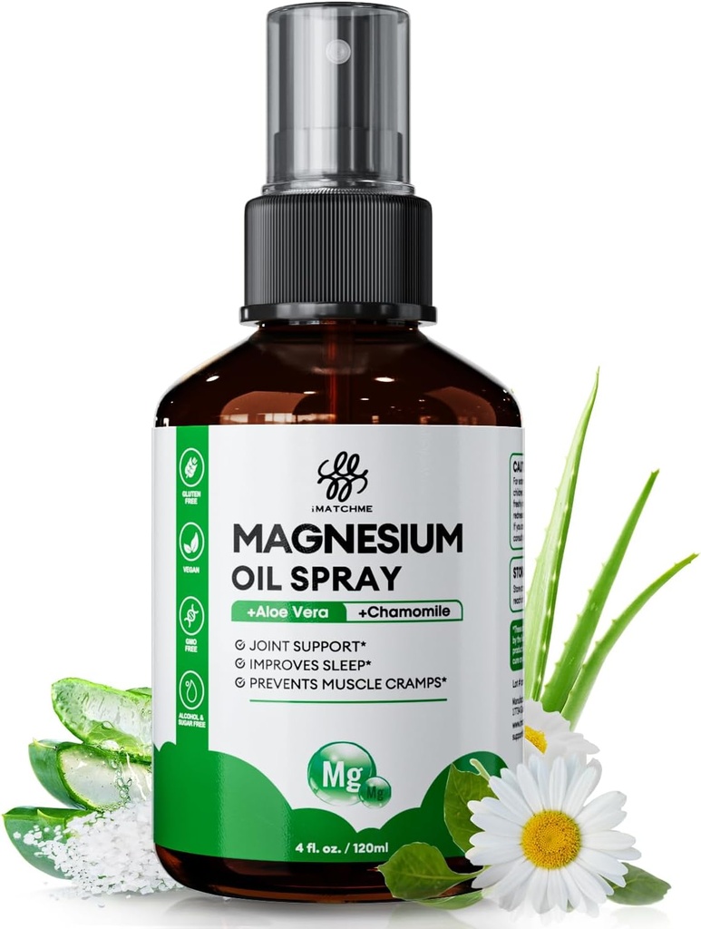 Magnesium Oil Spray - Magnesium Spray för fötter och kropp, Leg Cramps, Joint Health & Sleep Support, Nourish Skin - Pure, Topical och Natural Oil från antika mineraler, 4oz