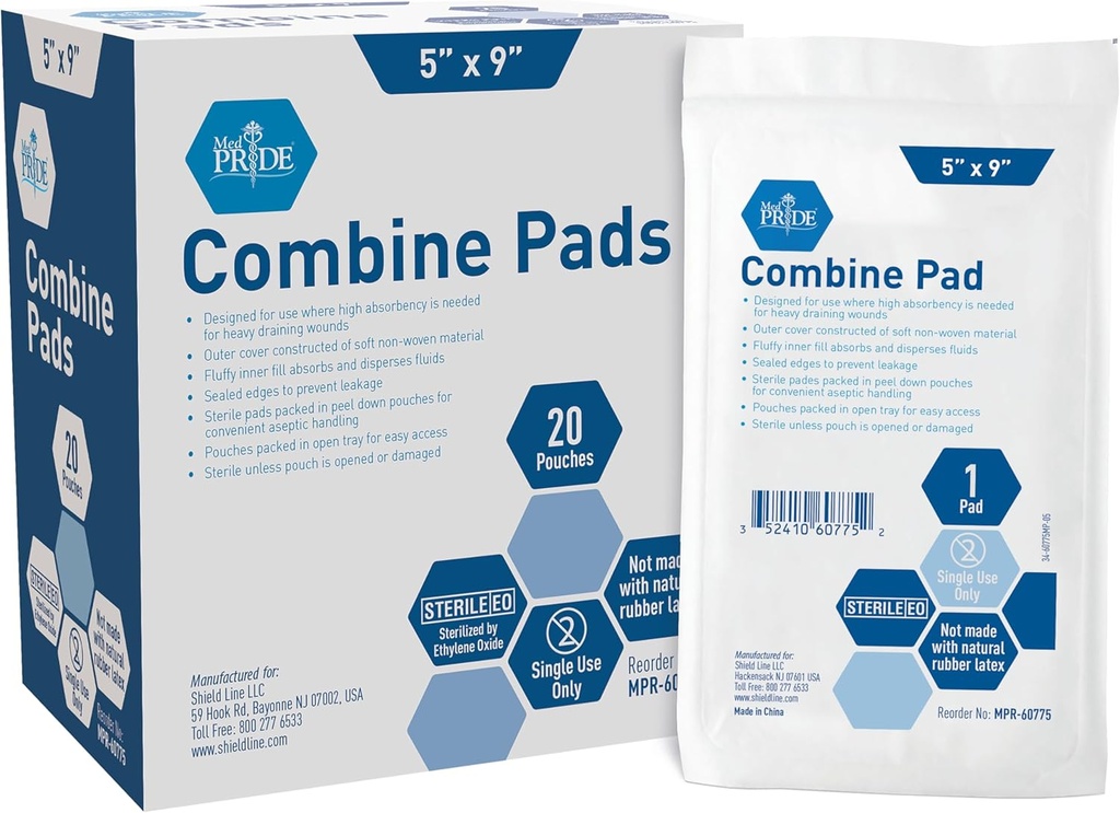 MED PRIDE Nonstick Sterile Abd kombinerar Pads 5x9 i Extra Absorbent kirurgisk klänning för tungt läckage (40 greve)
