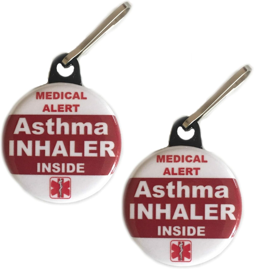 Astma Inhaler Inuti Bag Tag Medicinsk Alert Zipper Pull Set 2pcs