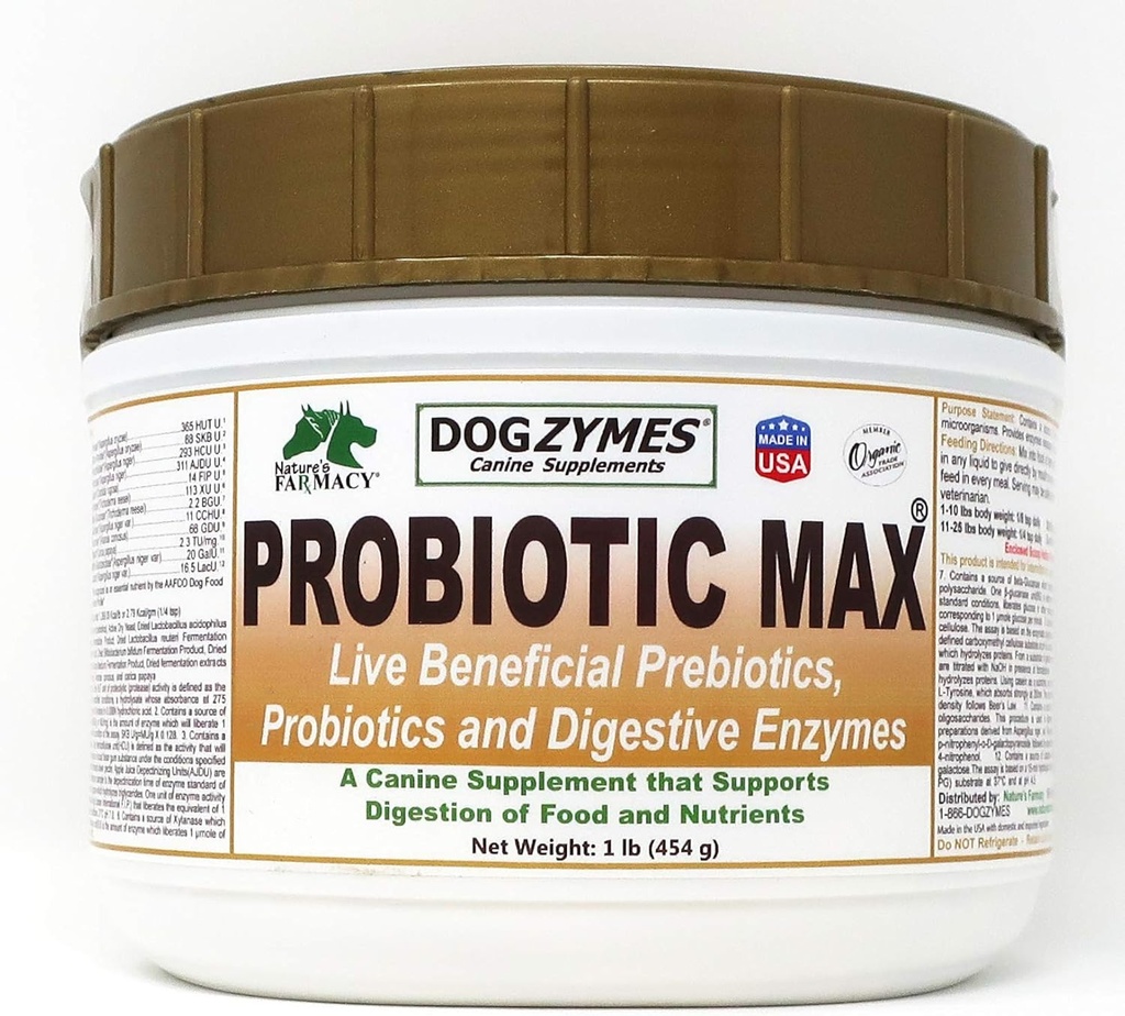 Dogzymes Probiotic Max -10 miljarder CFU: s probiotika, prebiotika, Digestive Enzymes - lindrar diarré, upprörd mage, förstoppning, gas, allergi, immunitet och övergripande hälsa (1 pund)