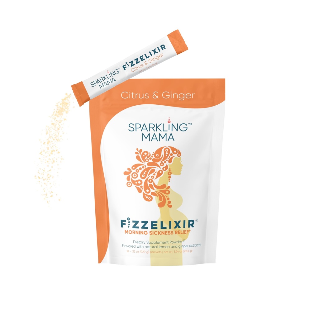SPARKLING MAMA: Morning Sickness Drink, Fizzelixir Effervescent Mix Sittles Magen, Graviditet, 1: a Trimester, IBS, Nausea, USA Made (Vitamin B6, Magnesium & Folic Acid), Citrus & Ginger 18 Sticks