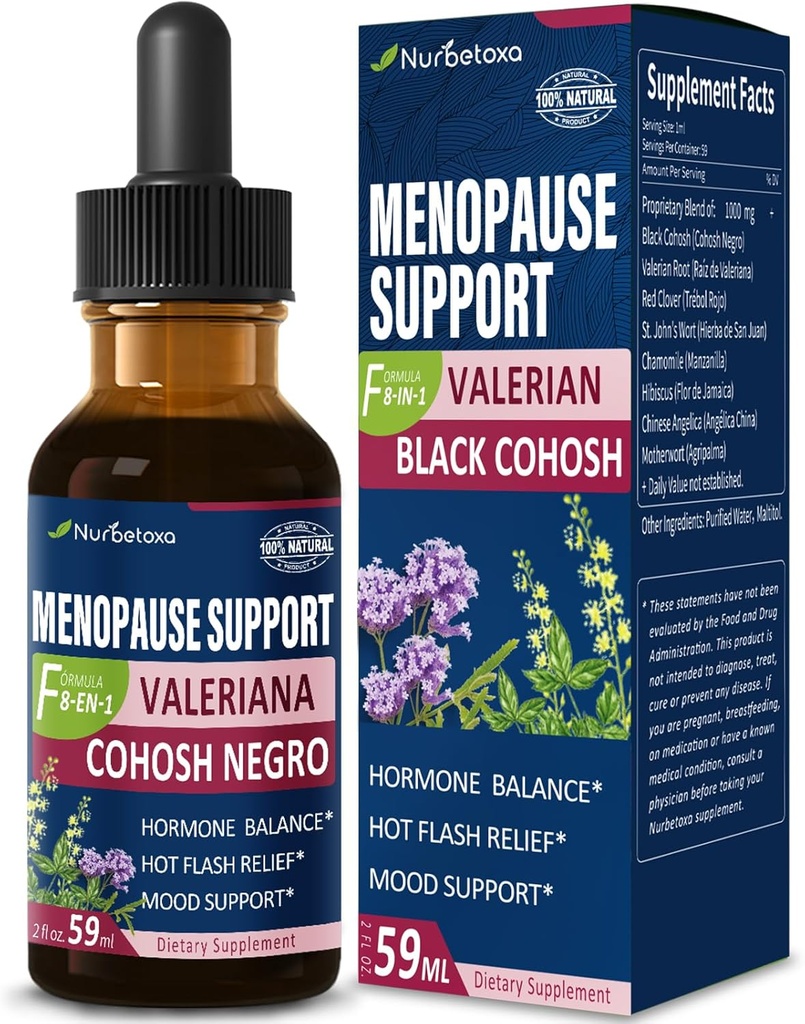 Dietary Supplement Menopause Support Drops, Estroven Menopause Relief Tincture för Hot Flashes & Night Sweats med Black Cohosh, Valerian. 2oz