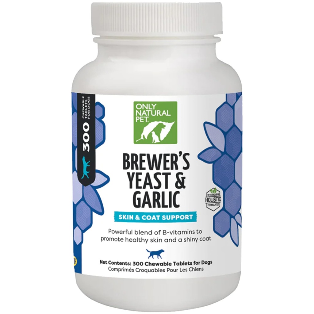 Only Natural Pet Brewer's Yeast & Garlic Chewables - All-Natural Flea & Tick Prevention for Dogs - Fortified with B Vitamins - Promotes Healthy Skin & Coat - 300 Count Tablet