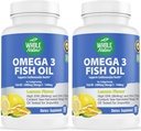 Omega 3 fiskoljetillskott, maximal styrka 2400 mg Omega-3, 1440mg fiskolja, EPA och DHA fettsyror, hjärta, hjärna och immunstöd för kvinnor och män. Natural Lemon Flavor, 120ct (2)